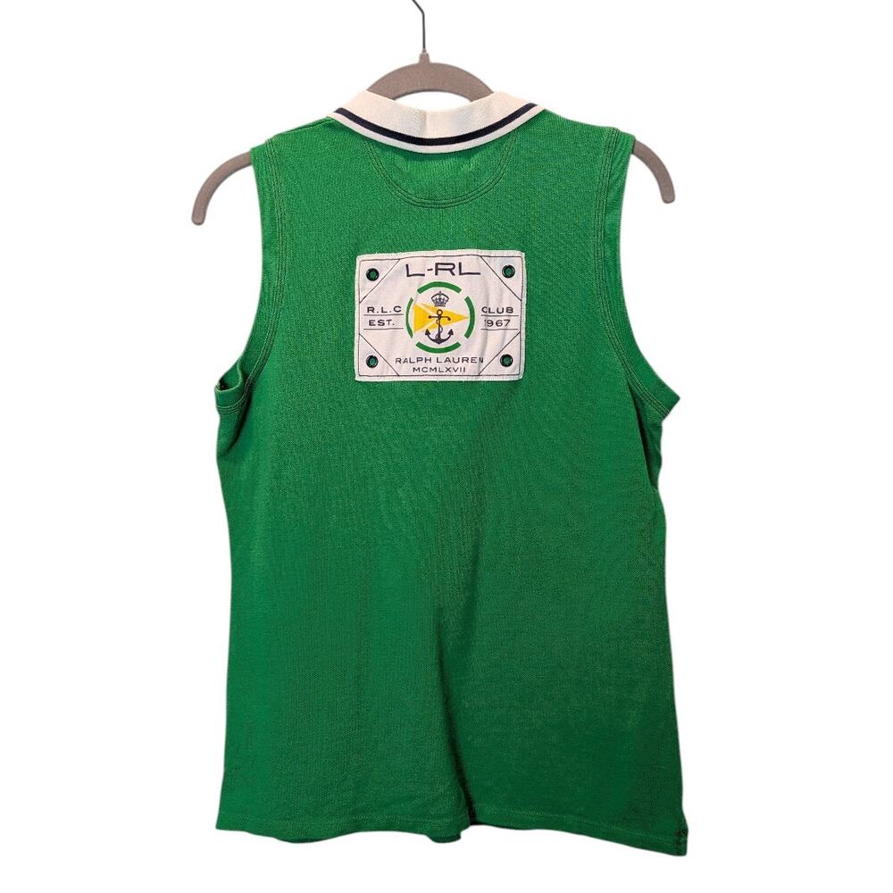 Ralph Lauren Active Women's Sz M Green Nautical Polo Sleeveless Crest Yacht Club